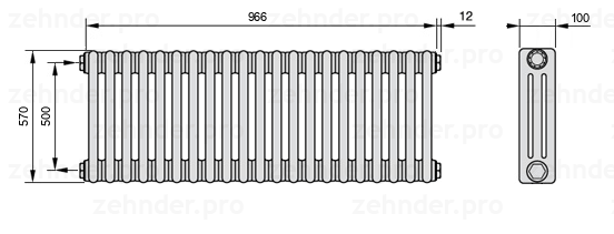 Схема (чертеж) Радиатор Zehnder Charleston 3057/21 №1270 Technoline TL